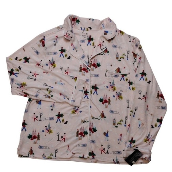Kate Spade Christmas Novelty Pajamas‎ Women XL Blush Multicolor 2 PCs Set
